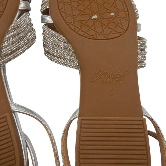 Jewel Badgley Mischka Glittery Rhinestone Ankle Strap Flat Sandals Silver Size 6 - Picture 7 of 7